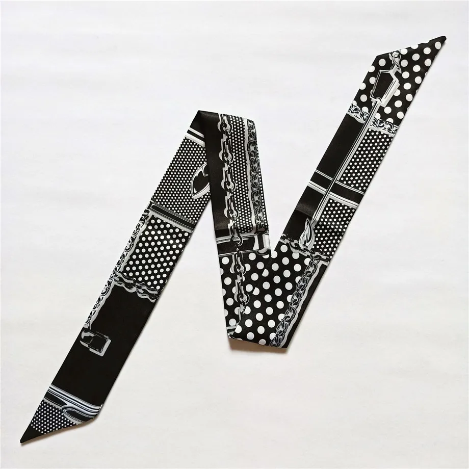  Skinny Silk Scarf 2023 New Design Luxury Brand Bag Scarf For Women Plaid Dot Chain Head Scarf Long Handle Bag Scarves Wraps