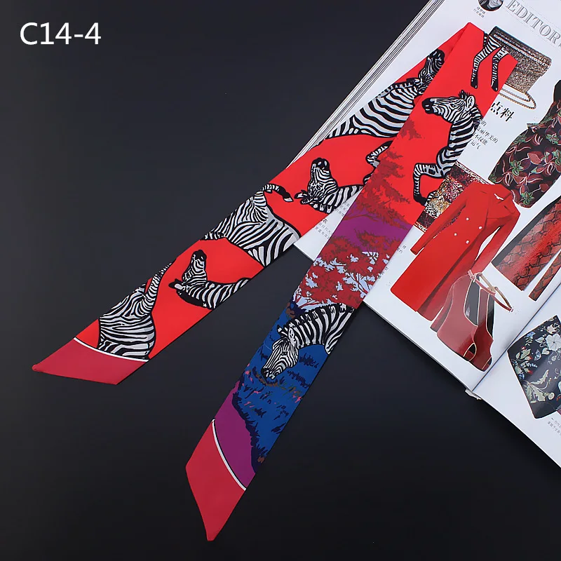  Women's Fashion Twill Ribbon Silk Scarf Versatile Zebra Women's Decorative Small Silk Scarf Bundle Bag Handle Hair Band Handle