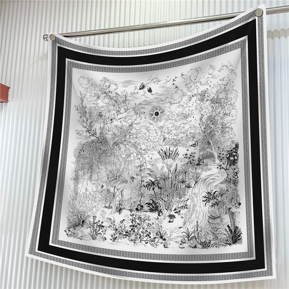  90cm Brand Square Scarf Women Fashion Floral Twill Silk Scarf Shawl Hijab Luxury Bandana Foulard Neckerchief Head Scarf For Lady