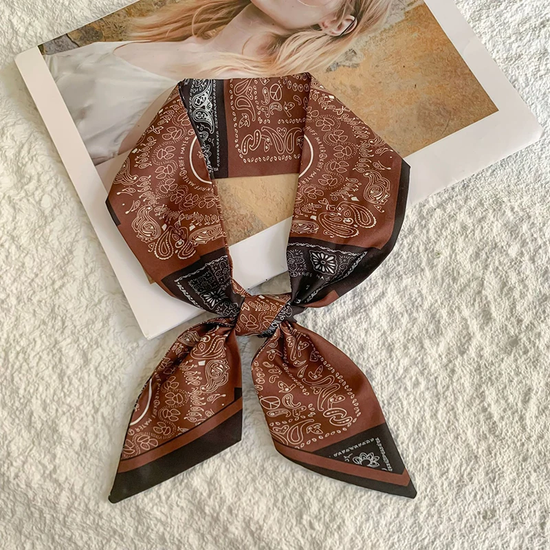  New Luxury Narrow Short Silk Scarf for Woman Skinny Scarves Paisley Hairband Small Bag Tie Hangbag Handle Ribbon Kerchief