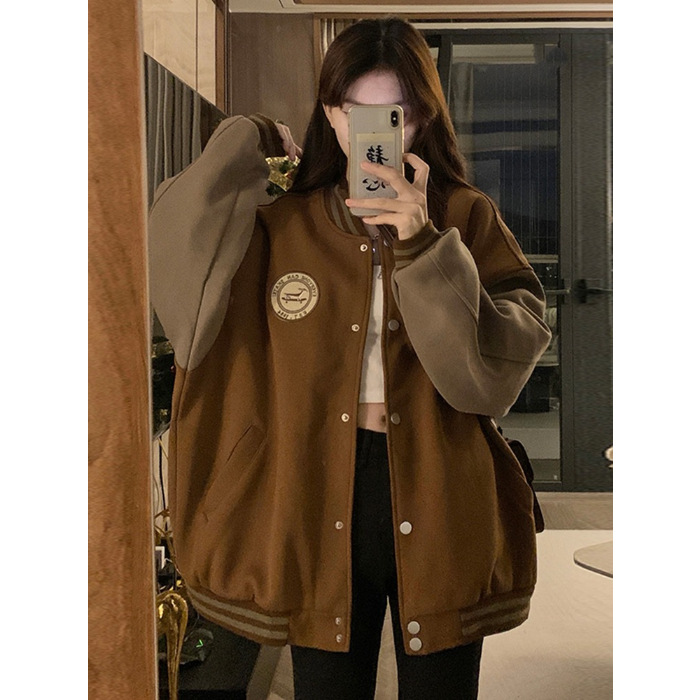  Fashion Baseball Girl Spring And Autumn Clothes Vintage Students' Loose-fitting Coat Jacket