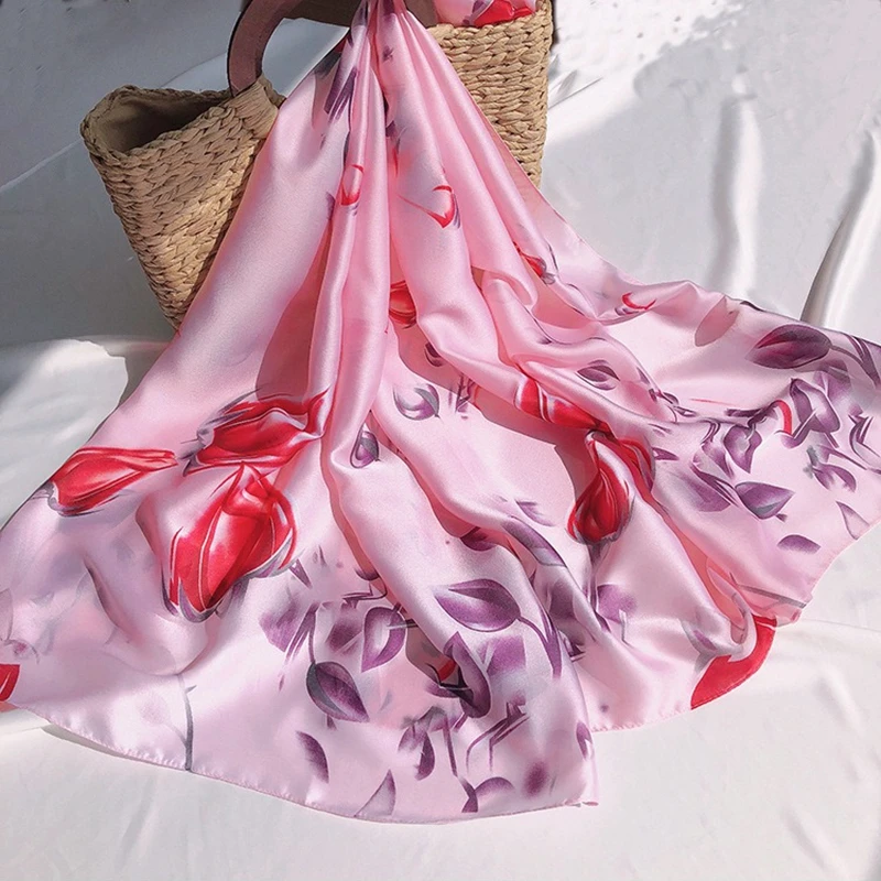  100% Natural Silk Scarf Women Luxury Brand Digital Print Flowers Silk Pashmina Shawl Female Long Bandana Foulard 2020 Oversize