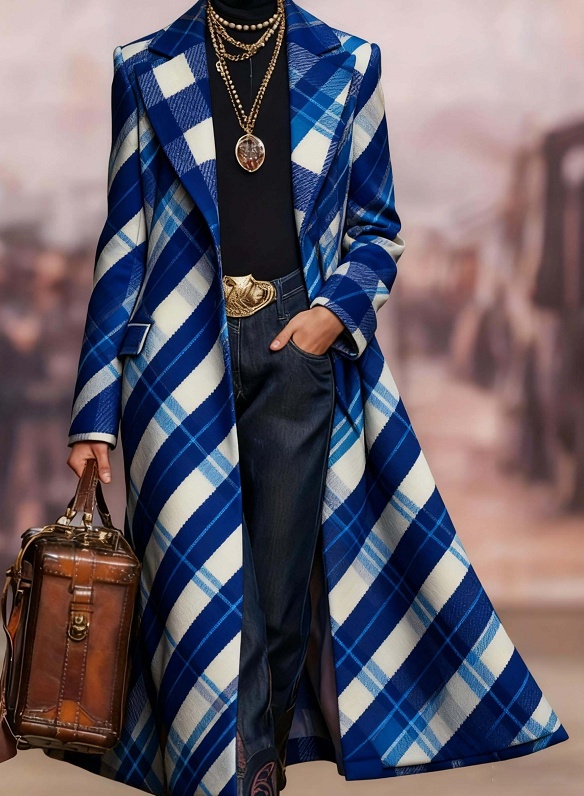  Casual Loose-fitting Retro Plaid Mid-length Coat