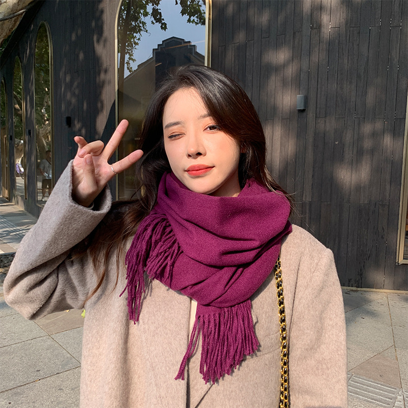  250g Solid Color Artificial Cashmere Scarf Thickened Warm Tassel Monochrome Shawl