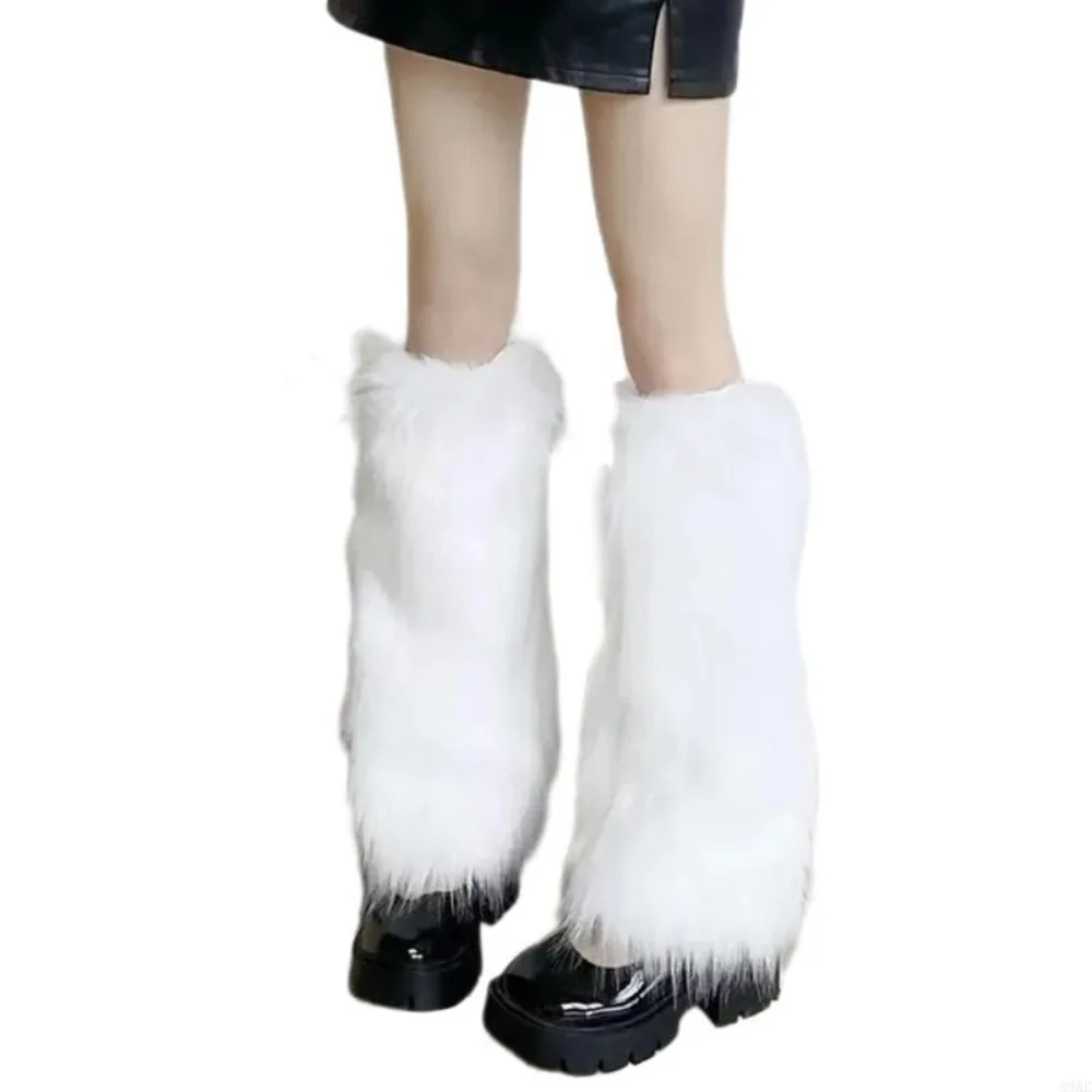  Fashion Faux Fur Furry Leg Warmers Japanese Style 40cm Lolita Boots Cover Soft Y2K Warm Knee Sleeve Autumn/Winter