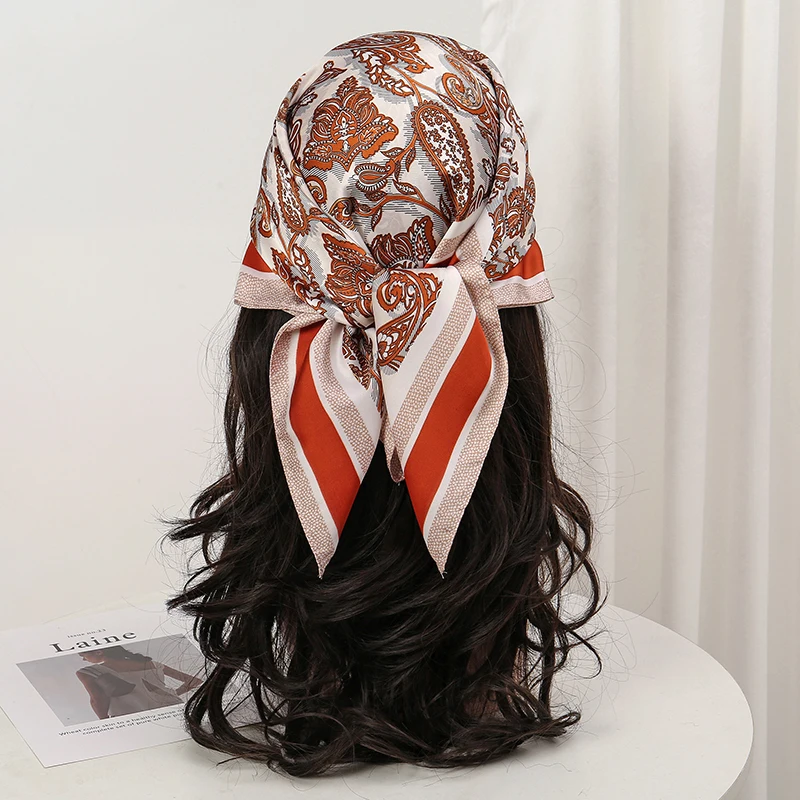  Bohemian Style Floral Print Women’s Square Silk Scarf Satin Head Wrap Tropical Leaf Flower Design Scarves Bandana Hijab