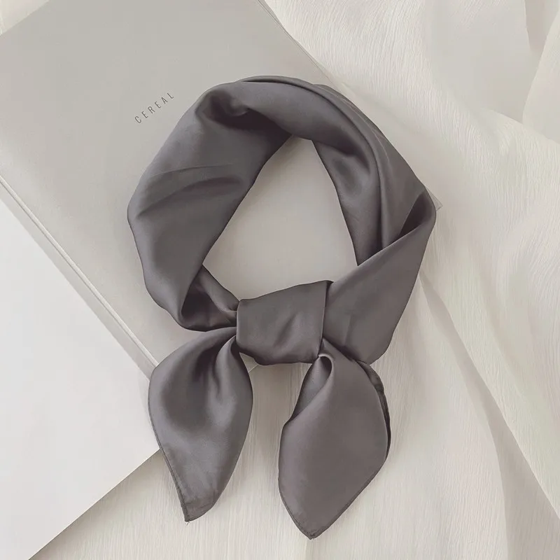  Luxury Solid 70*70cm Silk Square Scarf Women Soft Satin Hairband Neckerchief Tie Female Headband Foulard Bag Ribbon Gift