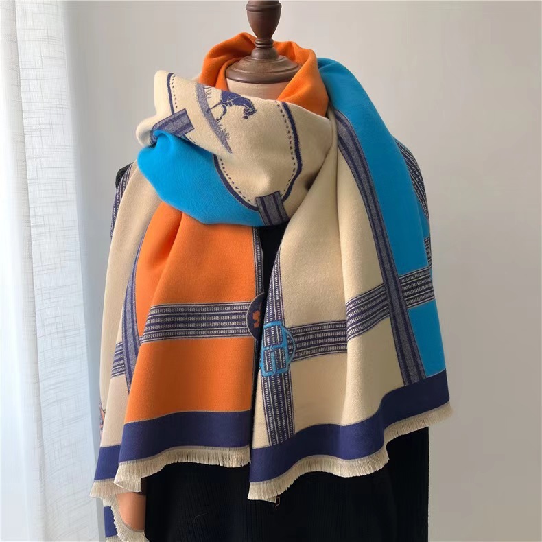  Korean Style Contrast Color Artificial Cashmere Scarf Women's New Winter