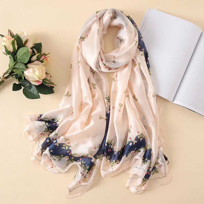  100% Natural Silk Scarf Women Luxury Brand Digital Print Flowers Silk Pashmina Shawl Female Long Bandana Foulard 2020 Oversize