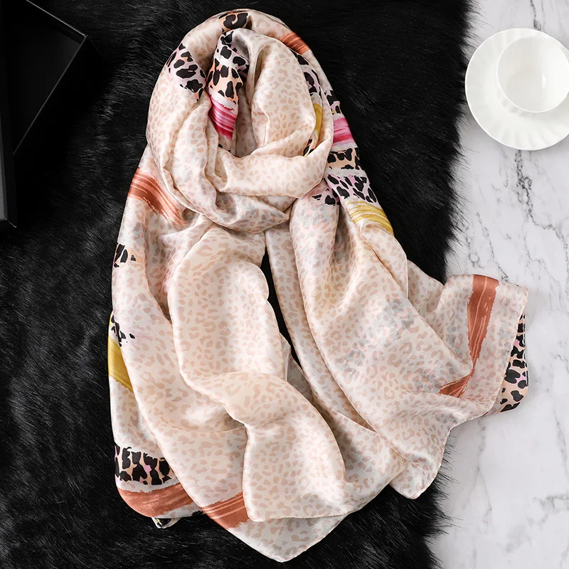  100% Natural Silk Scarf Women Luxury Brand Digital Print Flowers Silk Pashmina Shawl Female Long Bandana Foulard 2020 Oversize