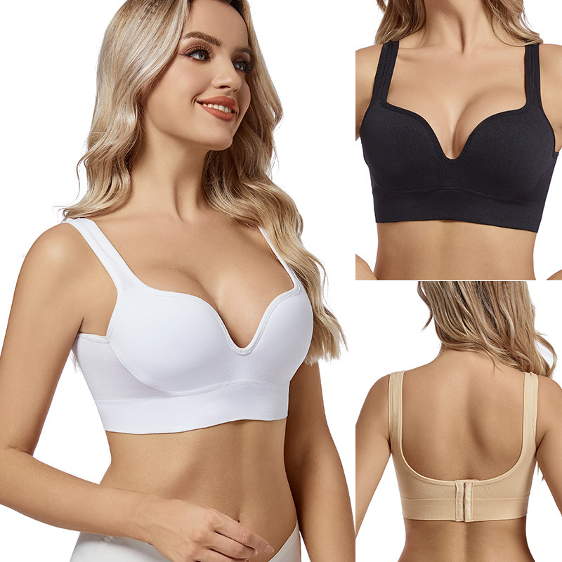  Back Button Up Bra With Wide White Straps