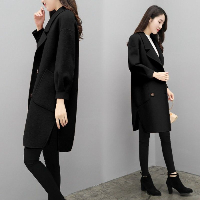  Purple Woolen Coat Women's Mid-length Lantern Sleeve