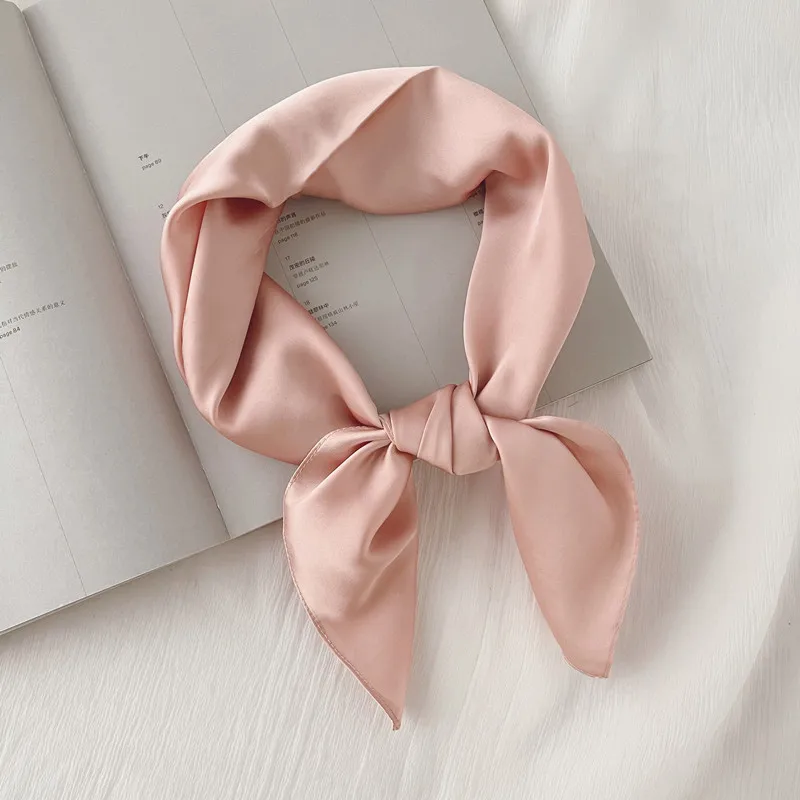  Luxury Solid 70*70cm Silk Square Scarf Women Soft Satin Hairband Neckerchief Tie Female Headband Foulard Bag Ribbon Gift