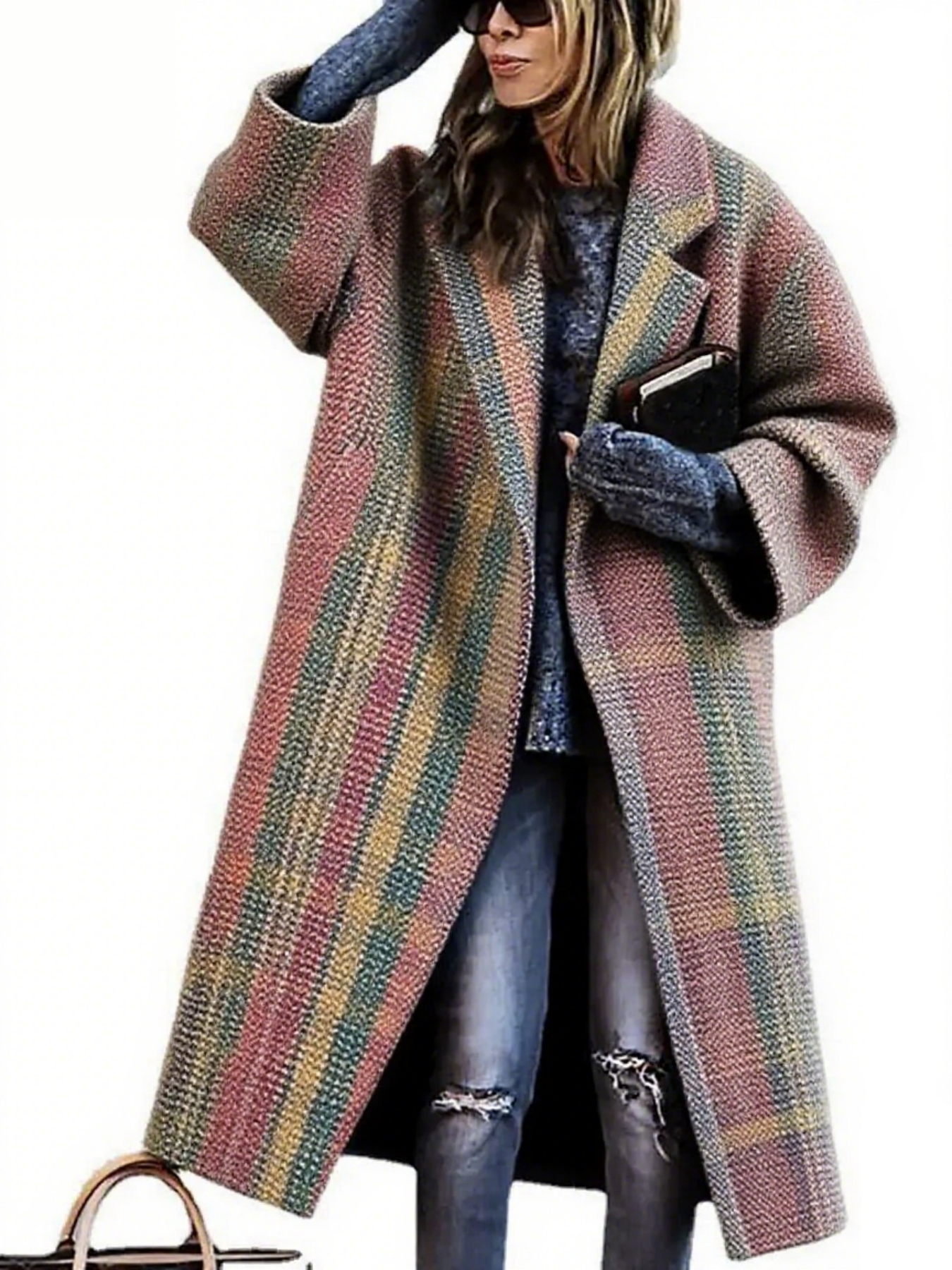  Women's Long Sleeve Lapel Jacket Printed Long Coat