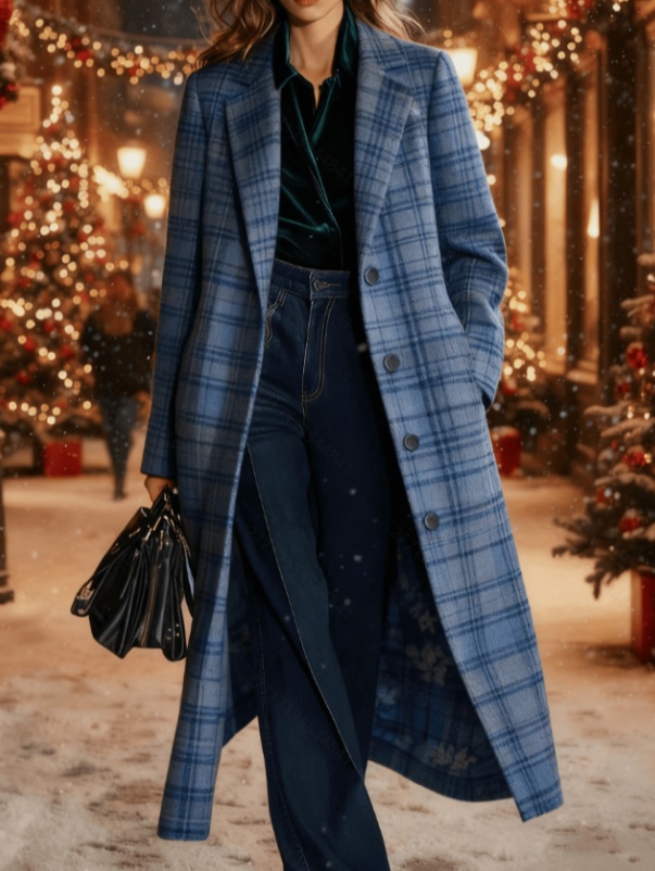  Casual Loose-fitting Retro Plaid Mid-length Coat