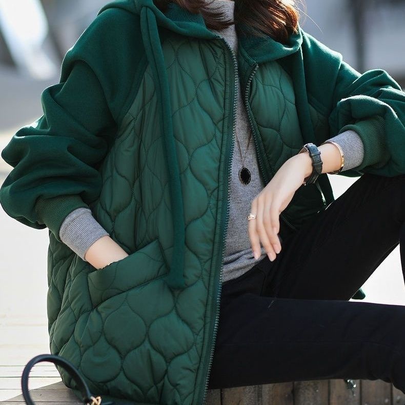  Hooded Stitching Down Thick Coat Cotton-padded Jacket
