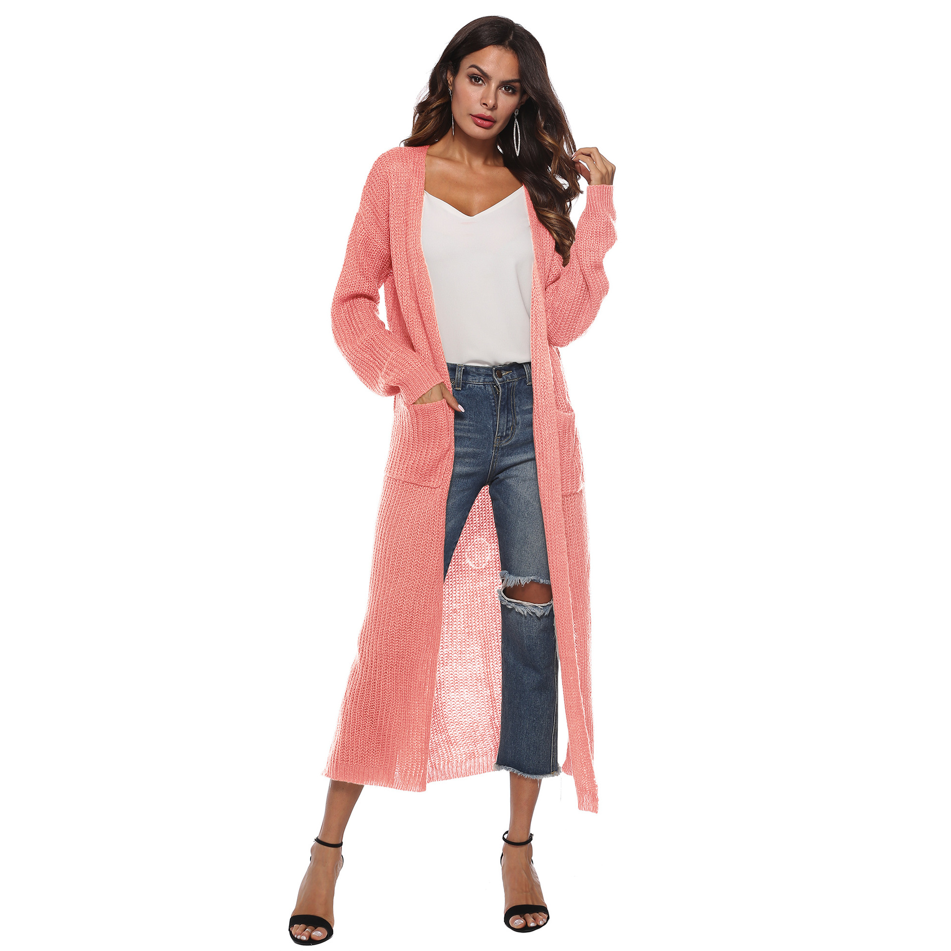  Women's Cardigan Sweater With Large Pockets Cardigan Sweater Long Thin Coat