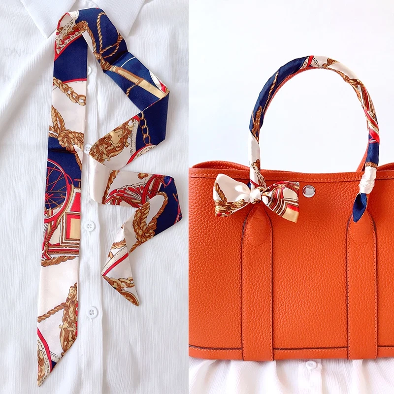  Woman Skinny Silk Scarf 90cm*4cm Long Hair Strip Silk Ribbon Small Neck Scarves Bag Handle Ribbon Scarf Kerchief Ladies Tie