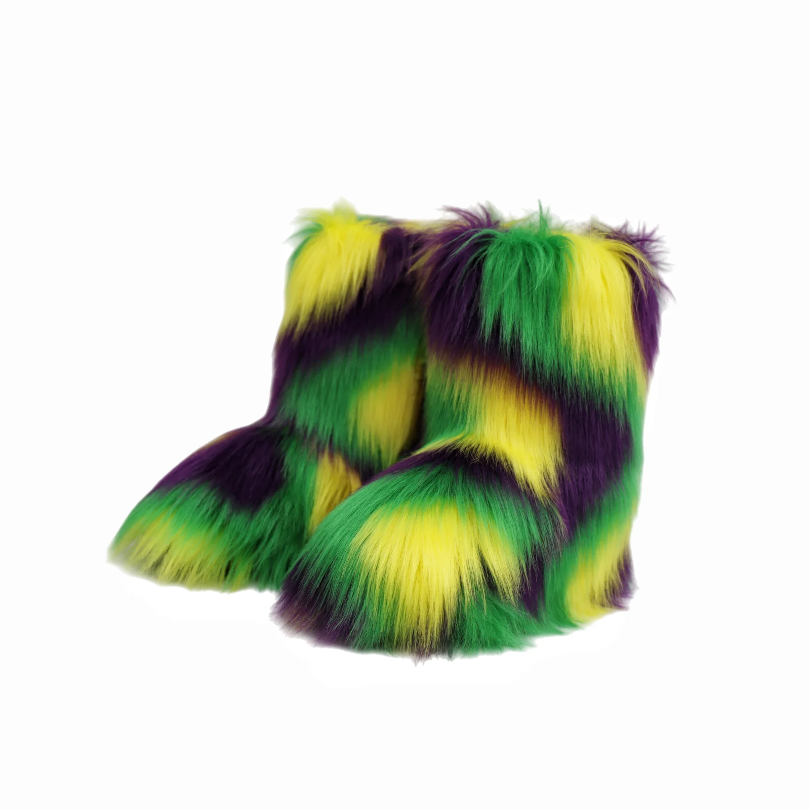  New Winter Fur Onepiece Raccoon Fur Female Snow Boots Fur Shoes Outdoor Mid Leg Boots