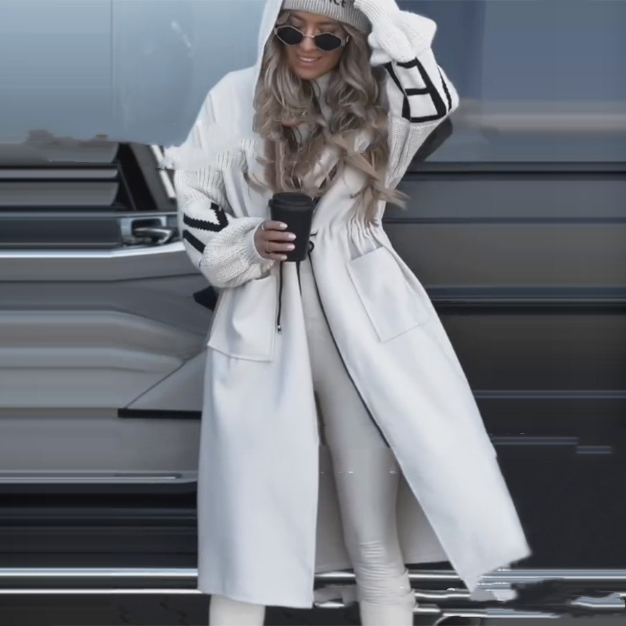  European And American Fashion Women's Wear Casual Hooded Long Splicing Coat
