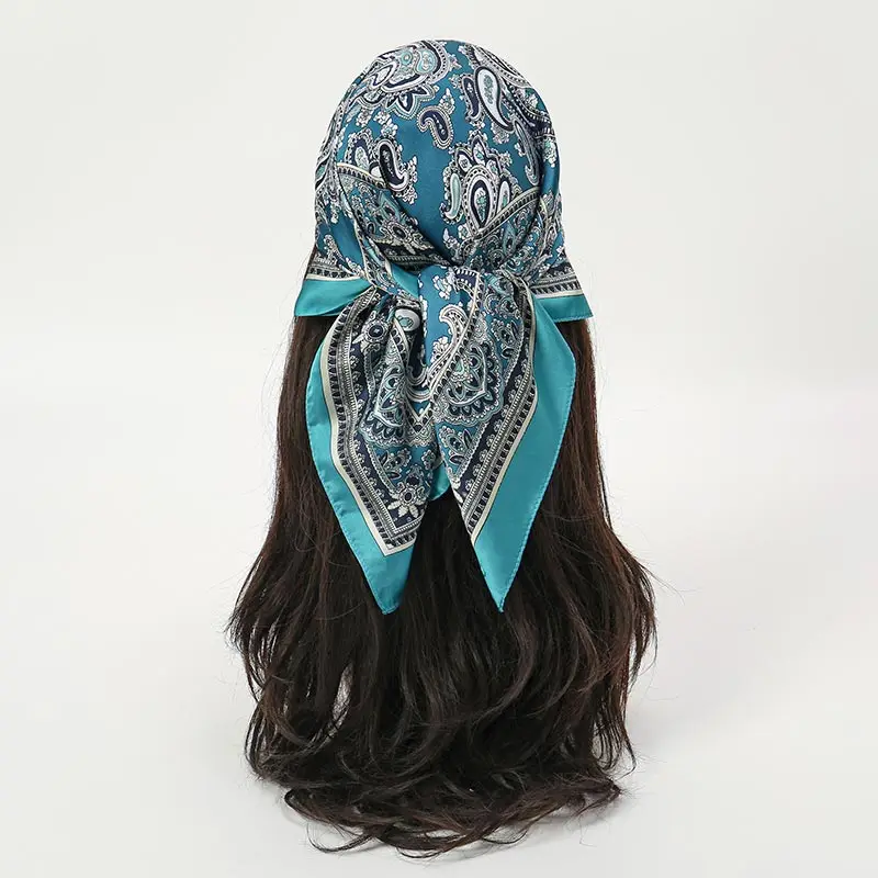  Bohemian Style Floral Print Women’s Square Silk Scarf Satin Head Wrap Tropical Leaf Flower Design Scarves Bandana Hijab