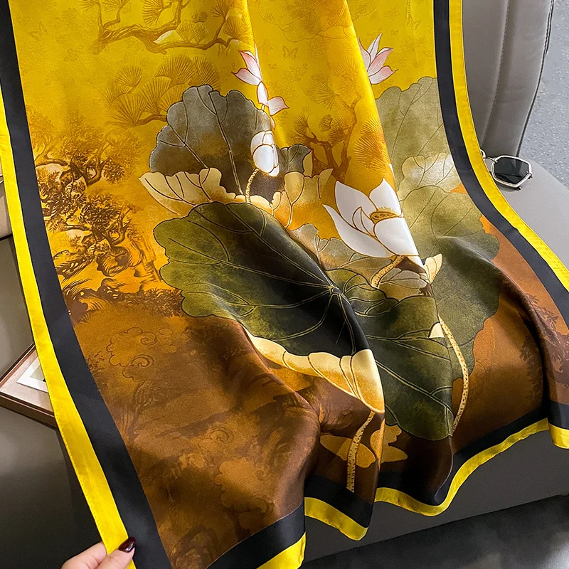  100% Natural Silk Scarf Women Luxury Brand Digital Print Flowers Silk Pashmina Shawl Female Long Bandana Foulard 2020 Oversize