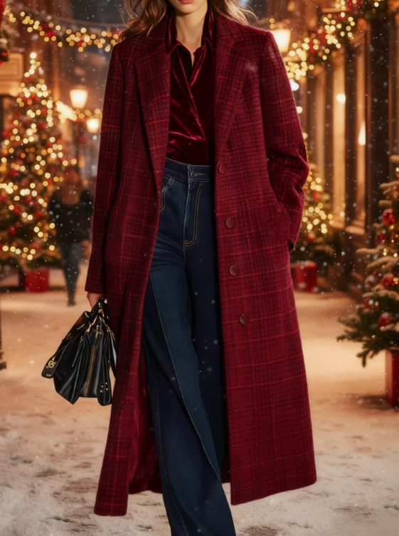  Casual Loose-fitting Retro Plaid Mid-length Coat
