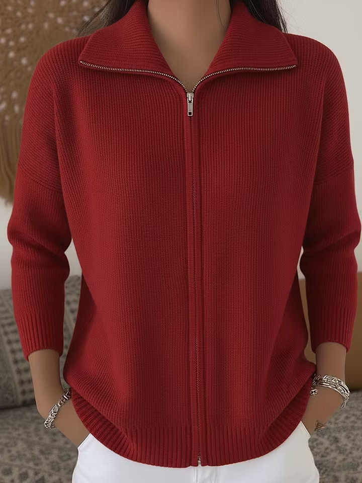  Zip-up Knitted Polo-neck Sweater Cardigan Coat