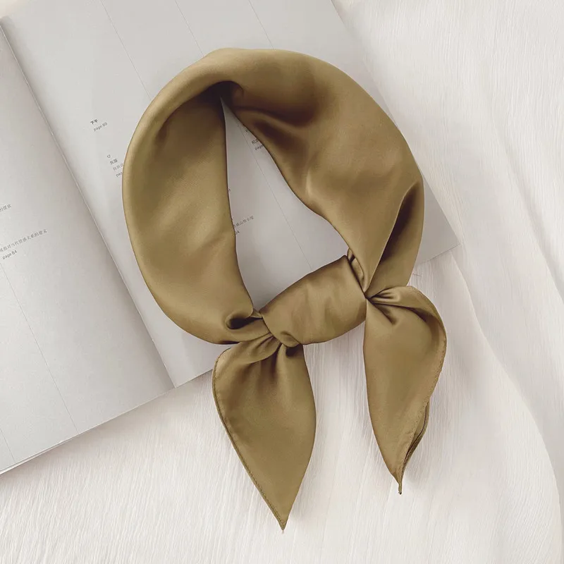  Luxury Solid 70*70cm Silk Square Scarf Women Soft Satin Hairband Neckerchief Tie Female Headband Foulard Bag Ribbon Gift