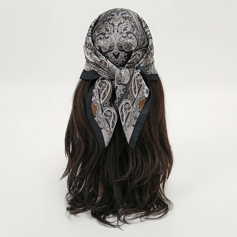  Bohemian Style Floral Print Women’s Square Silk Scarf Satin Head Wrap Tropical Leaf Flower Design Scarves Bandana Hijab