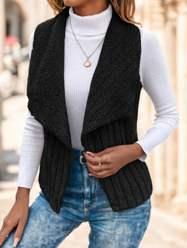  Waterfall Collar Open Front Vest Coat