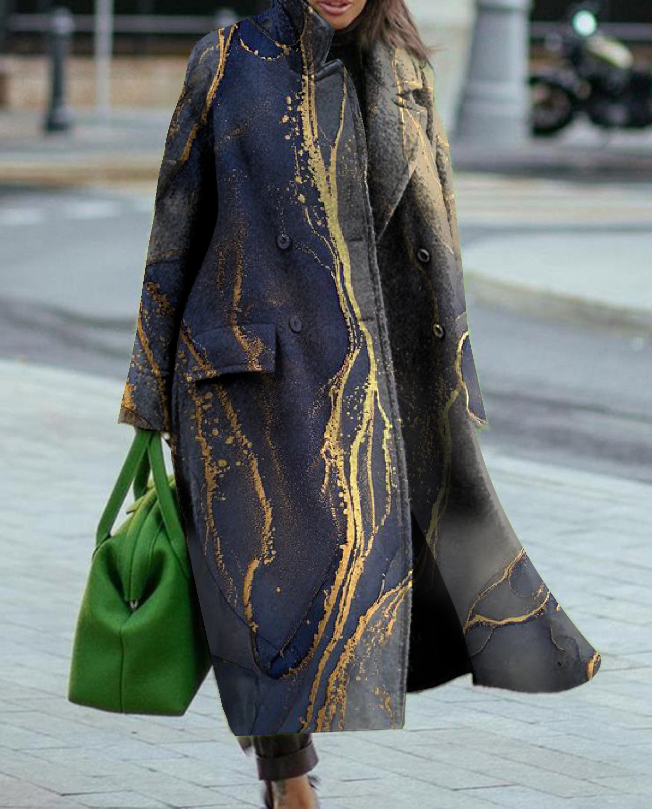  Women's Fashion Temperament Pure Color Lapel Loose Woolen Coat