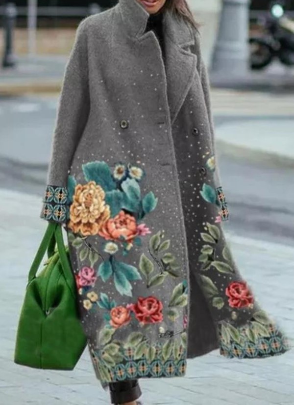  Women's Fashion Temperament Pure Color Lapel Loose Woolen Coat
