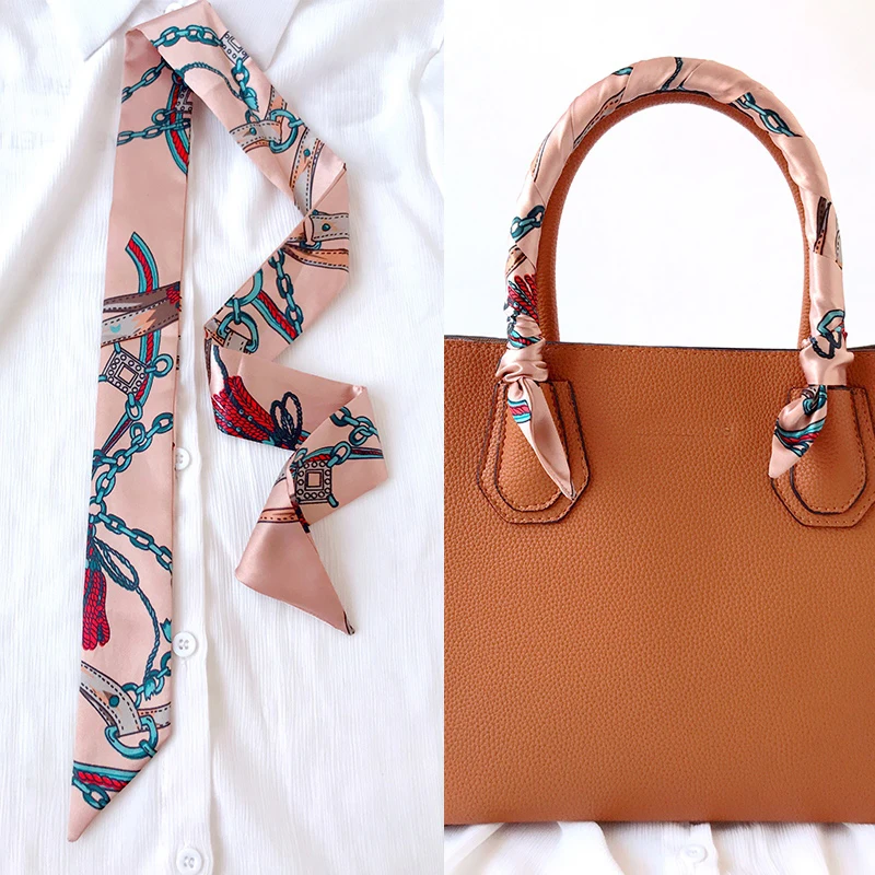  Woman Skinny Silk Scarf 90cm*4cm Long Hair Strip Silk Ribbon Small Neck Scarves Bag Handle Ribbon Scarf Kerchief Ladies Tie