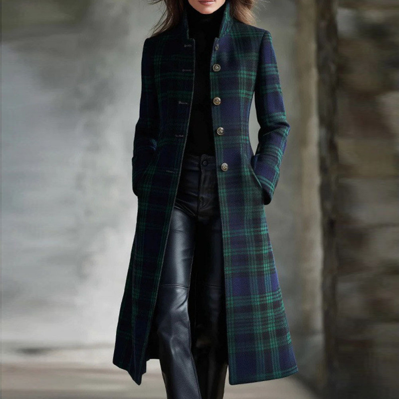  Single-row Button Digital Printed Plaid Streetwear Long-sleeved Open-fronted Cardigan Coat