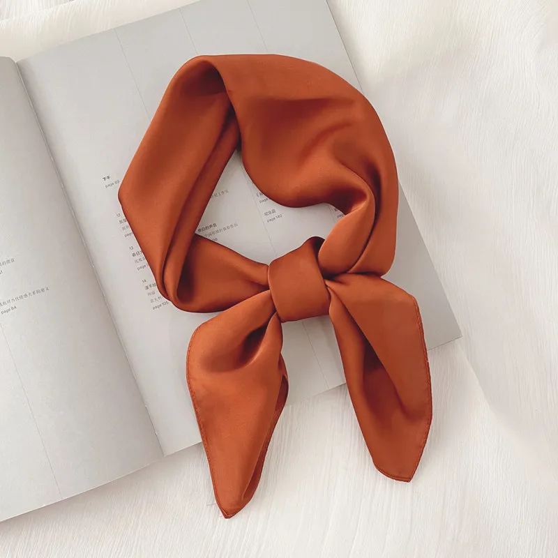  Luxury Solid 70*70cm Silk Square Scarf Women Soft Satin Hairband Neckerchief Tie Female Headband Foulard Bag Ribbon Gift