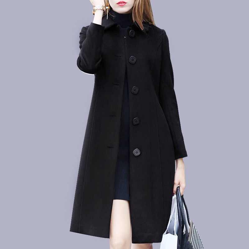  Mid-length Hepburn Style Slim Slim Woolen Coat