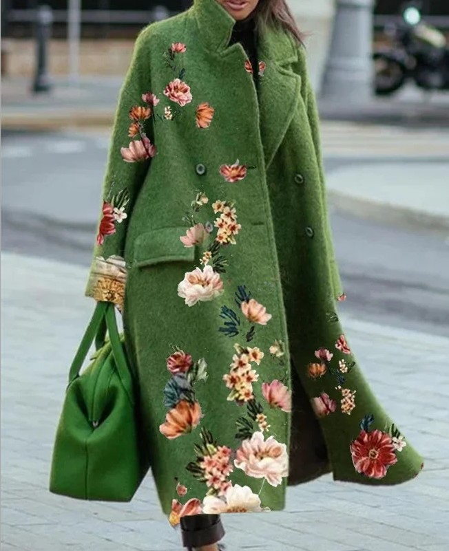  Women's Fashion Temperament Pure Color Lapel Loose Woolen Coat
