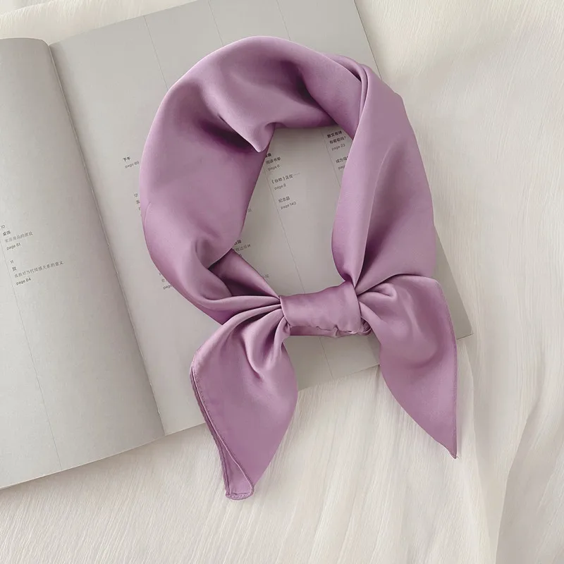 Luxury Solid 70*70cm Silk Square Scarf Women Soft Satin Hairband Neckerchief Tie Female Headband Foulard Bag Ribbon Gift