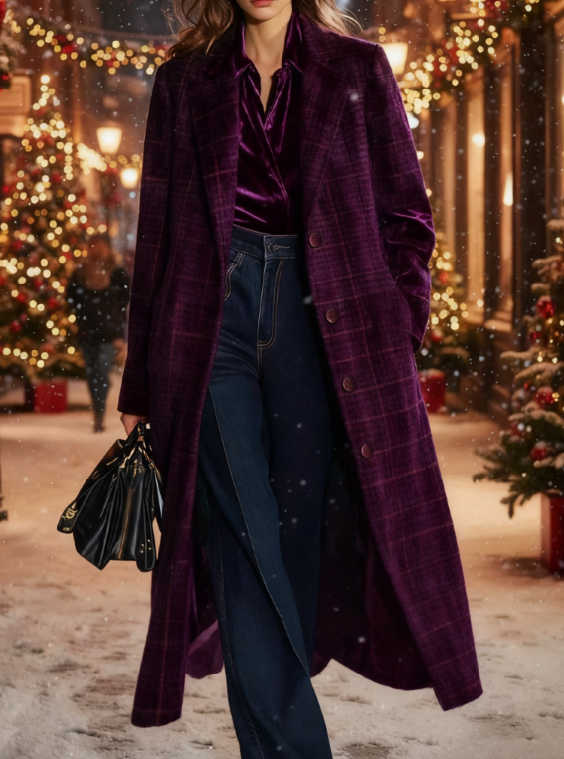  Casual Loose-fitting Retro Plaid Mid-length Coat