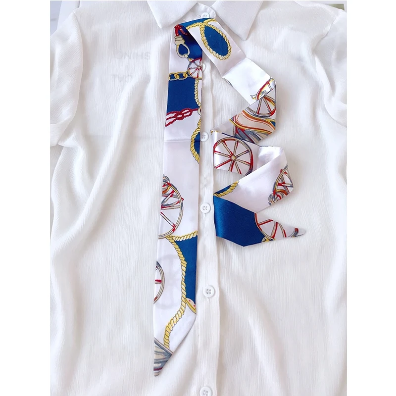  Woman Skinny Silk Scarf 90cm*4cm Long Hair Strip Silk Ribbon Small Neck Scarves Bag Handle Ribbon Scarf Kerchief Ladies Tie
