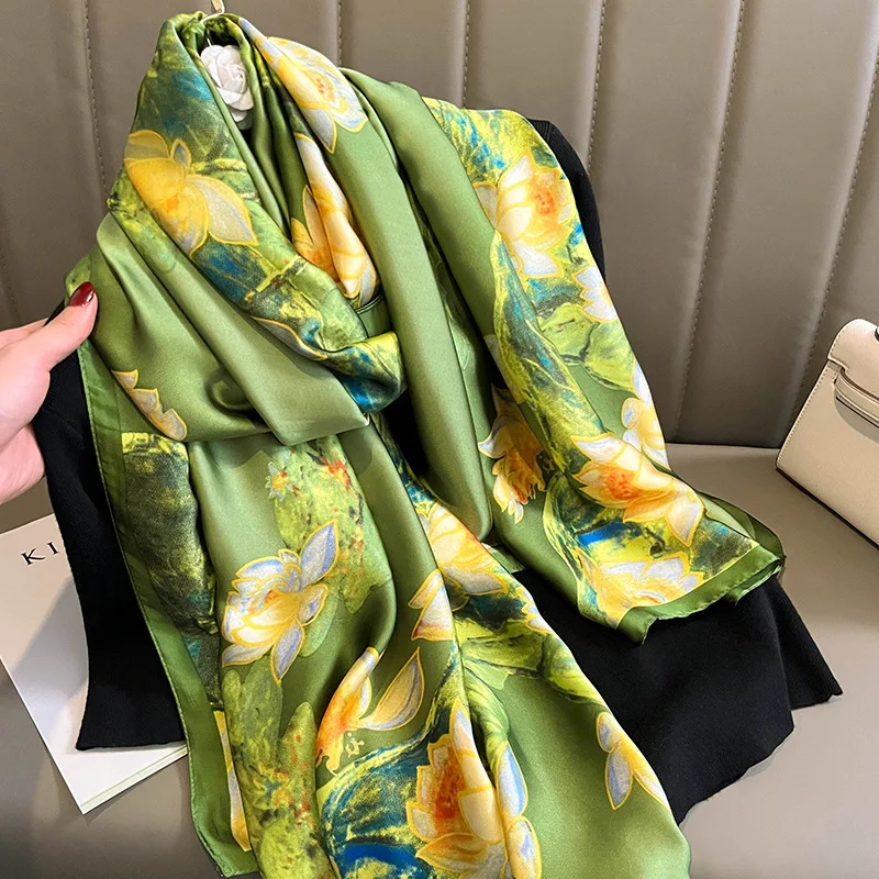  100% Natural Silk Scarf Women Luxury Brand Digital Print Flowers Silk Pashmina Shawl Female Long Bandana Foulard 2020 Oversize