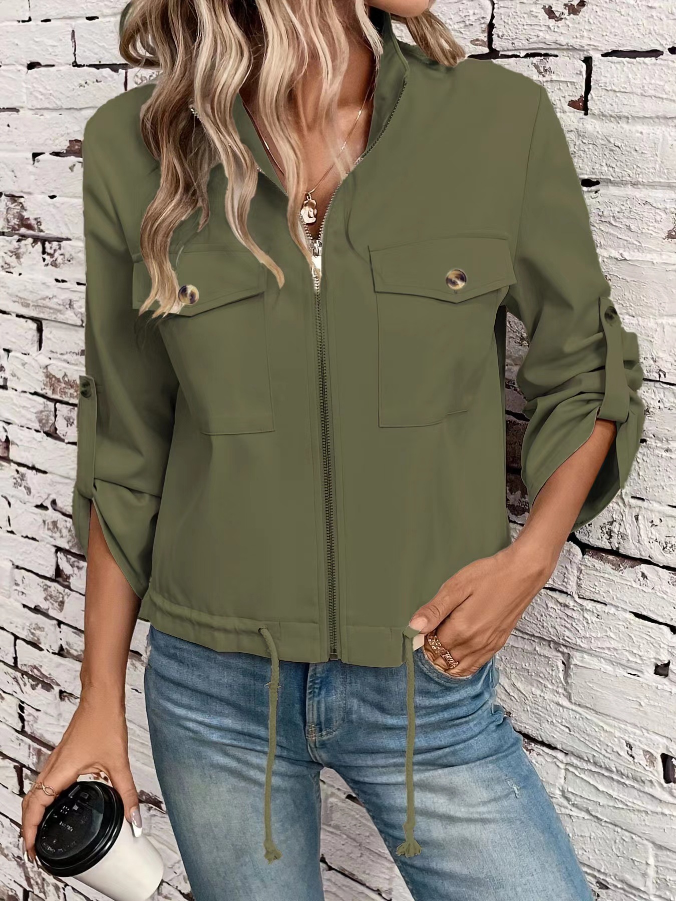 Women's Solid Color Long Sleeves Coat