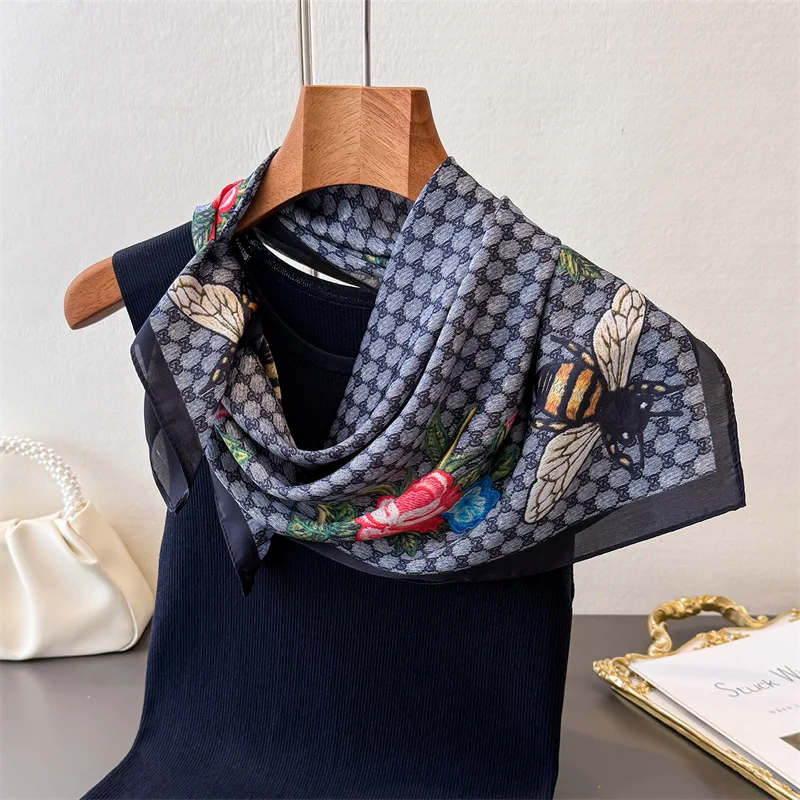  Luxury new summer thin sun protection pomegranate flower faux silk printed shawl scarf high-end neck wrap headscarf silk scarf