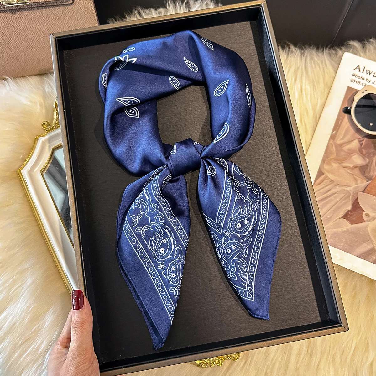  New 70cm Square Paisley Print Square Silk Scarf Casual Elegant Thin Breathable Neck Women Windproof Head Wrap Hair Scarves