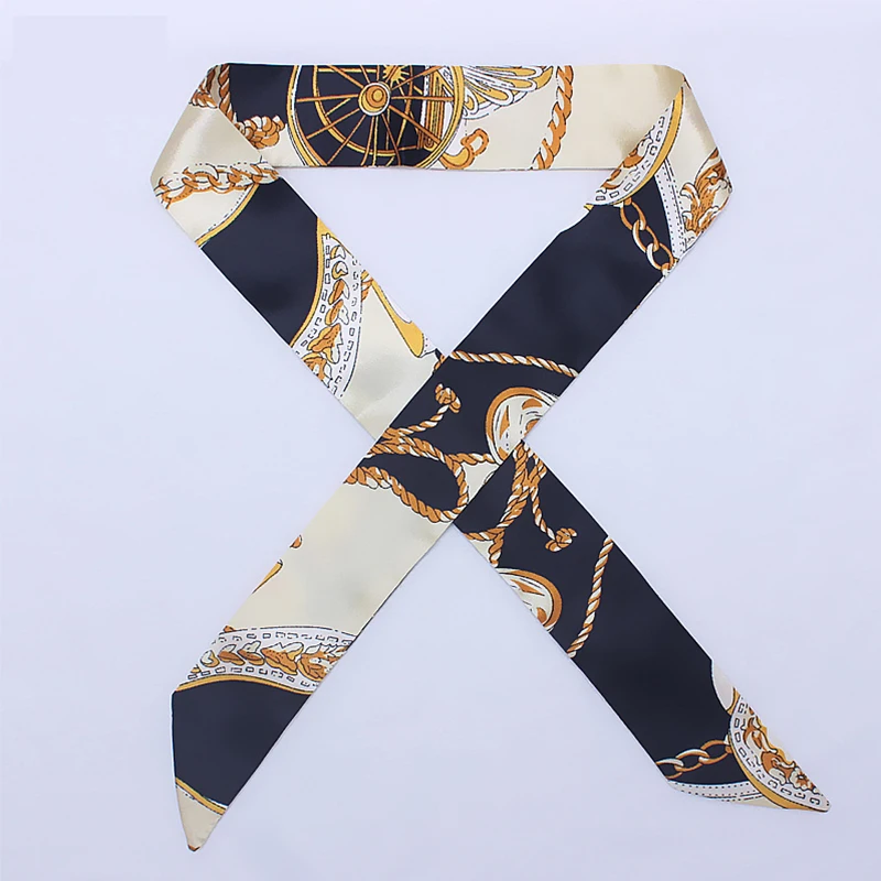  Woman Skinny Silk Scarf 90cm*4cm Long Hair Strip Silk Ribbon Small Neck Scarves Bag Handle Ribbon Scarf Kerchief Ladies Tie