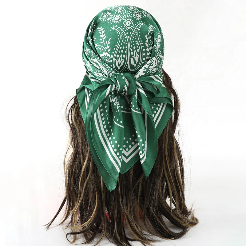  Bohemian Style Floral Print Women’s Square Silk Scarf Satin Head Wrap Tropical Leaf Flower Design Scarves Bandana Hijab