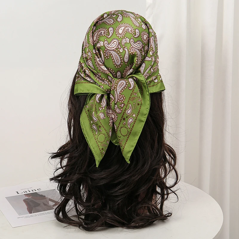  Bohemian Style Floral Print Women’s Square Silk Scarf Satin Head Wrap Tropical Leaf Flower Design Scarves Bandana Hijab