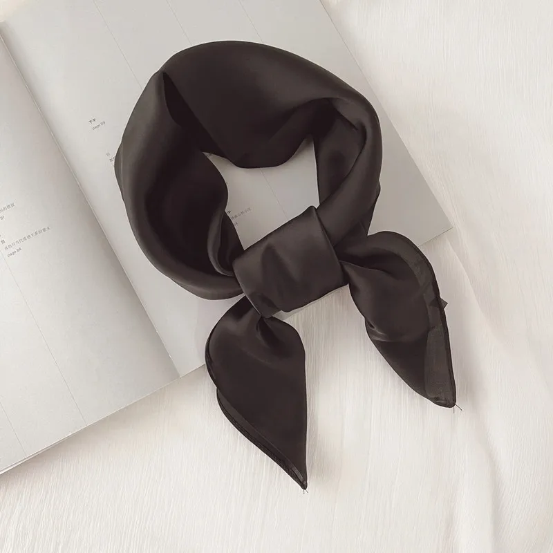  Luxury Solid 70*70cm Silk Square Scarf Women Soft Satin Hairband Neckerchief Tie Female Headband Foulard Bag Ribbon Gift