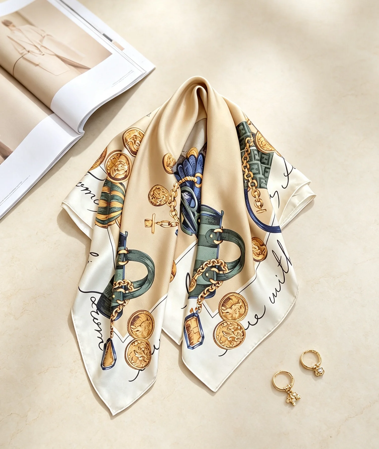  90CM 100% Mulberry Silk Women's Fashionable Square Scarf, High-quality Printed Scarf, Headscarf,Bandana Shawl,Wrist Accessories